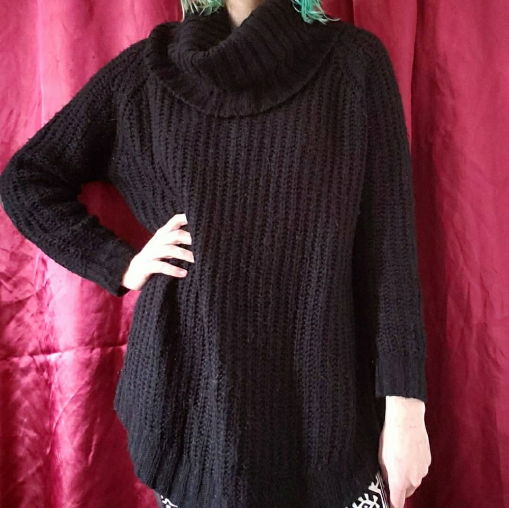 Black Knit Cowl Neck Sweater